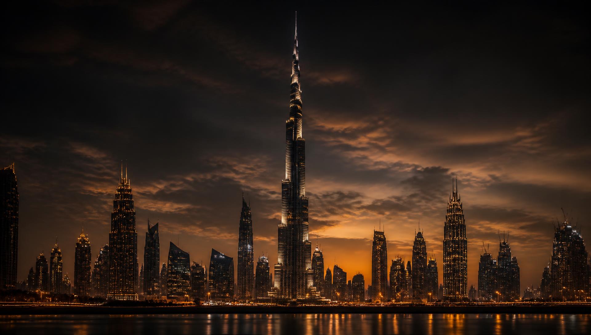 Dubai skyline at dusk with the Burj Khalifa